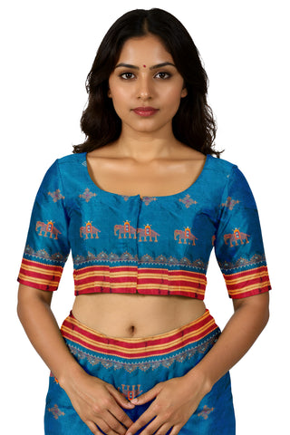 Handloom Cotton Silk Kasuti Work Ilkal Saree - Aqua Blue