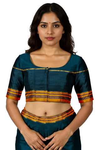 Handloom Pure Cotton Silk Satin Skirt Border Saree - Dark Teal