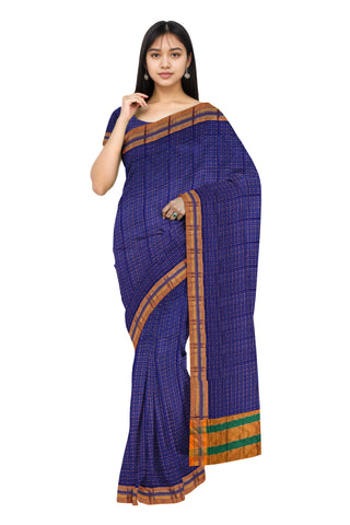 Handloom Pure Cotton Half Inch Box Star Saree - Purple