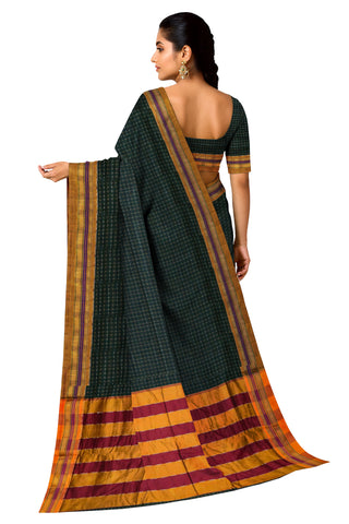 Handloom Cotton Silk Star Pattern Zeri Border Saree - Dark Teal