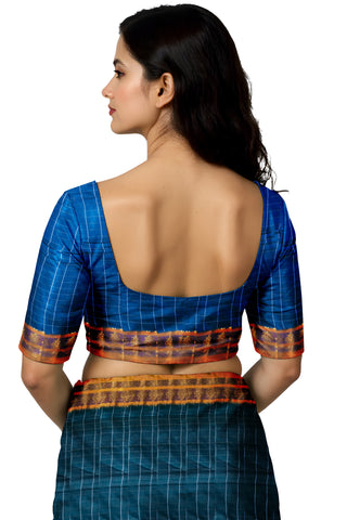 Handloom Cotton Silk Narayanpet Saree - Light Teal