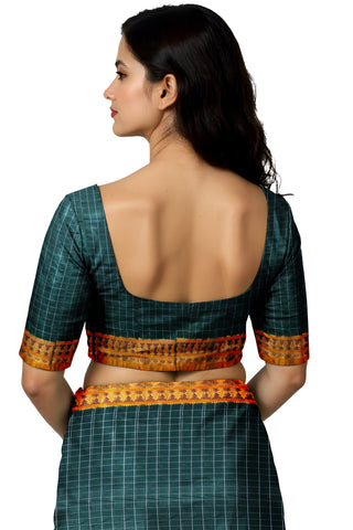 Handloom Cotton Silk Narayanpet Saree - Dark Green