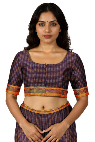 Handloom Pure Cotton Silk Diamond Star Zari Border Saree - Dark Purple