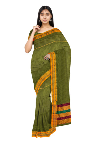 Handloom Pure Cotton Silk Satin Skirt Border Saree - Green