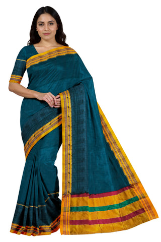 Handloom Pure Cotton Silk Satin Skirt Border Saree - Dark Teal