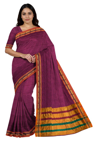 Handloom Pure Cotton Half Inch Box Star Saree - Pink