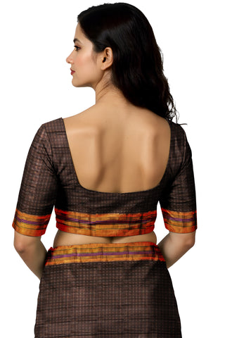 Handloom Cotton Silk Star Pattern Zeri Border Saree - Brown