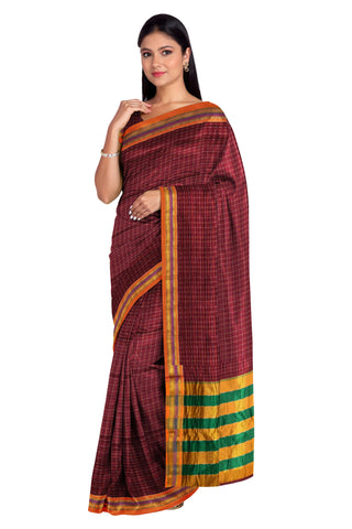 Handloom Cotton Silk Star Pattern Zeri Border Saree - Wine Red
