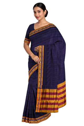 Handloom Cotton Silk Star Pattern Zeri Border Saree - Purple