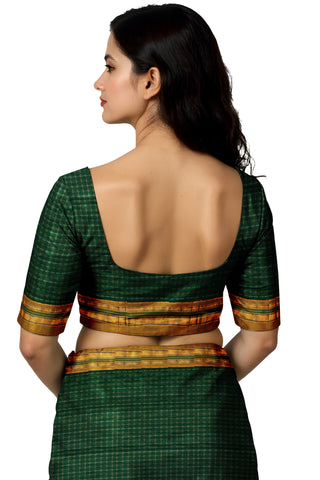 Handloom Cotton Silk Star Pattern Zeri Border Saree - Green