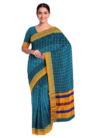 Handloom Cotton Silk Narayanpet Saree - Bright Blue
