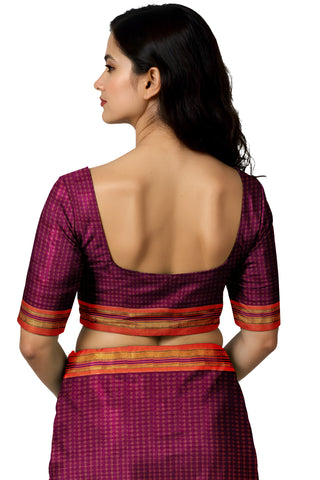 Handloom Pure Cotton Silk Diamond Star Zari Border Saree - Pink