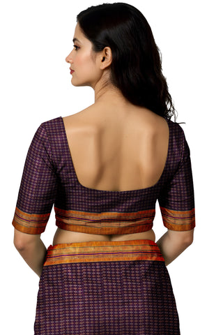 Handloom Pure Cotton Silk Diamond Star Zari Border Saree - Maroon