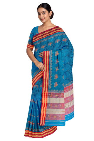 Handloom Cotton Silk Kasuti Work Ilkal Saree - Aqua Blue