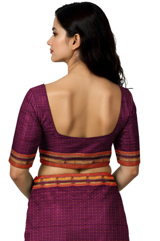 Handloom Pure Cotton Half Inch Box Star Saree - Pink