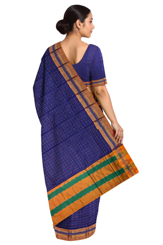 Handloom Pure Cotton Half Inch Box Star Saree - Purple